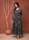 Juniper Floral Printed Dress With Sheer Sleeves & Beaded Waist Detailing | Grocsy