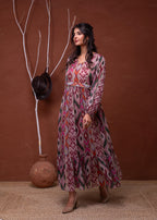 Juniper Floral Multi Printed Dress With Sheer Sleeves & Beaded Waist Detailing | Grocsy