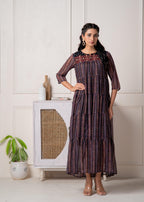 Juniper Blue Printed Tiered Dress With Detailed Yoke | Grocsy
