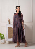 Juniper Blue Printed Tiered Dress With Detailed Yoke | Grocsy