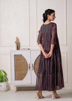 Juniper Blue Printed Tiered Dress With Detailed Yoke | Grocsy