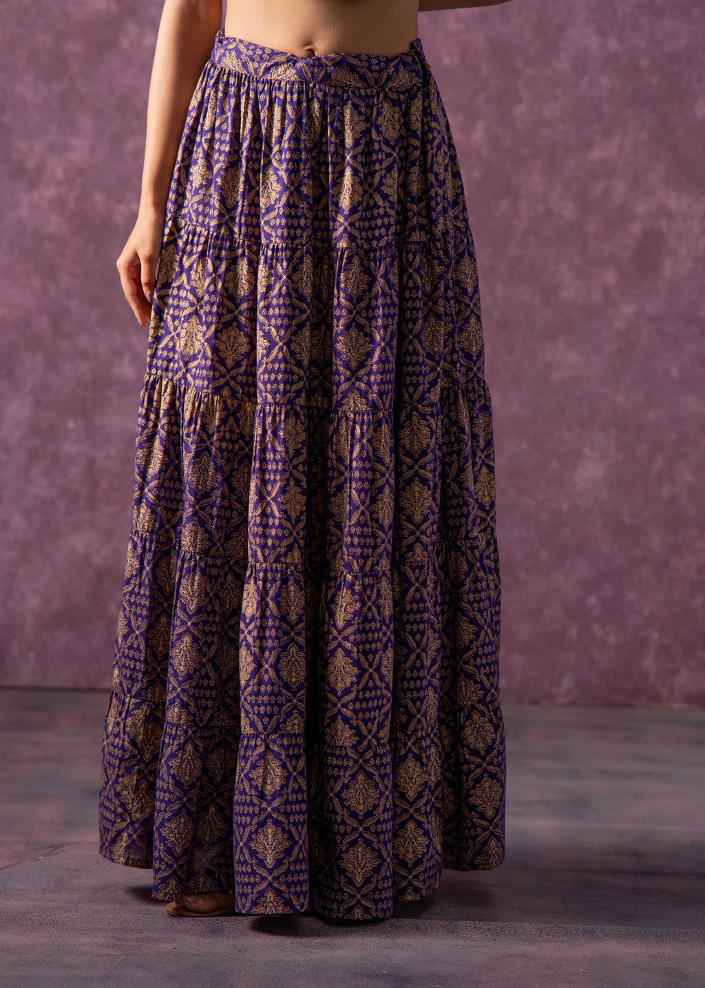 Juniper Purple Viscose Solid Top With Skirt Co-Ord Set With Mirror & Sequence Work | Grocsy