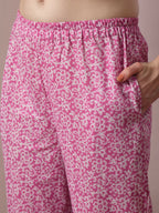 Myshka Women's Pink Printed Cotton Straight Party Kurta Set | Grocsy