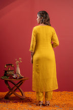 Juniper Mustard Viscose Kurta With Pants & Dupatta Set With Thread & Zari Work | Grocsy