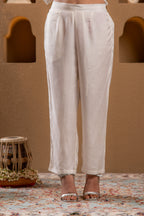 Juniper Ivory Viscose Kurta With Pants & Dupatta Set With Mirror & Thread Work | Grocsy