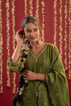 Juniper Mehendi Green Embroidered Kurta Set With Dupatta | Grocsy