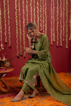 Juniper Mehendi Green Embroidered Kurta Set With Dupatta | Grocsy