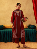 Juniper Red Man Made Fiber Straight Kurta Pant And Dupatta Set With Mirror, Thread, Dori & Sequin Work | Grocsy