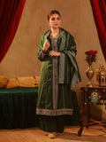 Juniper Bottle Green Viscose Solid A-Line Kurta With Pants & Dupatta Set With Zari, Sequence & Dori Work | Grocsy