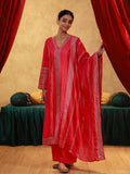 Juniper Fuchsia Viscose Solid A-Line Kurta With Pants & Dupatta Set With Zari, Sequence & Dori Work | Grocsy
