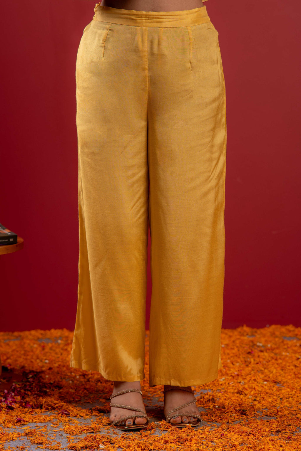 Juniper Yellow Viscose Solid A-Line Kurta With Pants & Dupatta Set With Zari, Sequence & Dori Work | Grocsy