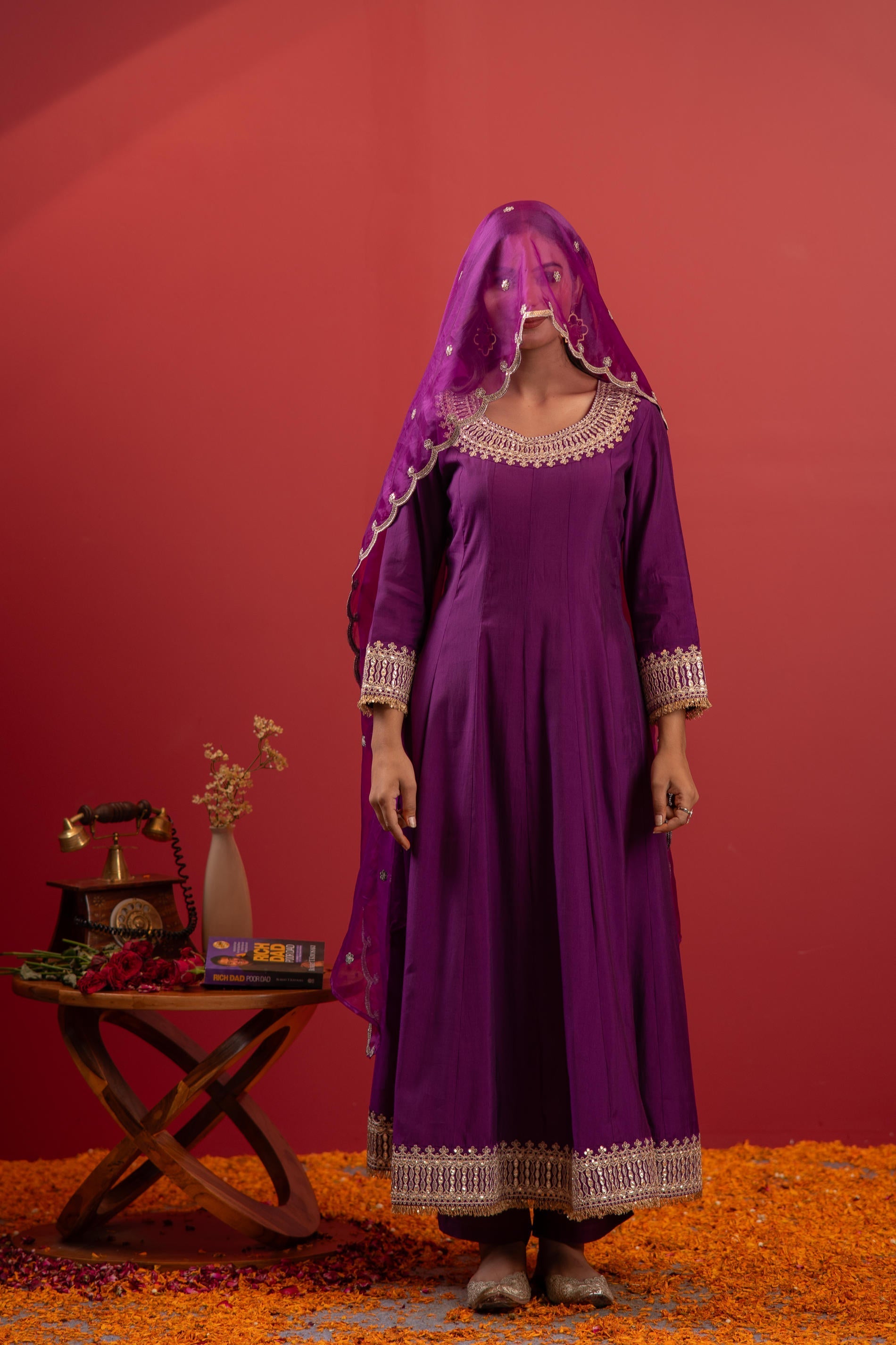 Juniper Purple Anarkali Suit With Embroidered Dupatta & Pant | Grocsy
