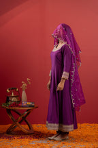 Juniper Purple Anarkali Suit With Embroidered Dupatta & Pant | Grocsy