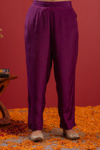 Juniper Purple Anarkali Suit With Embroidered Dupatta & Pant | Grocsy