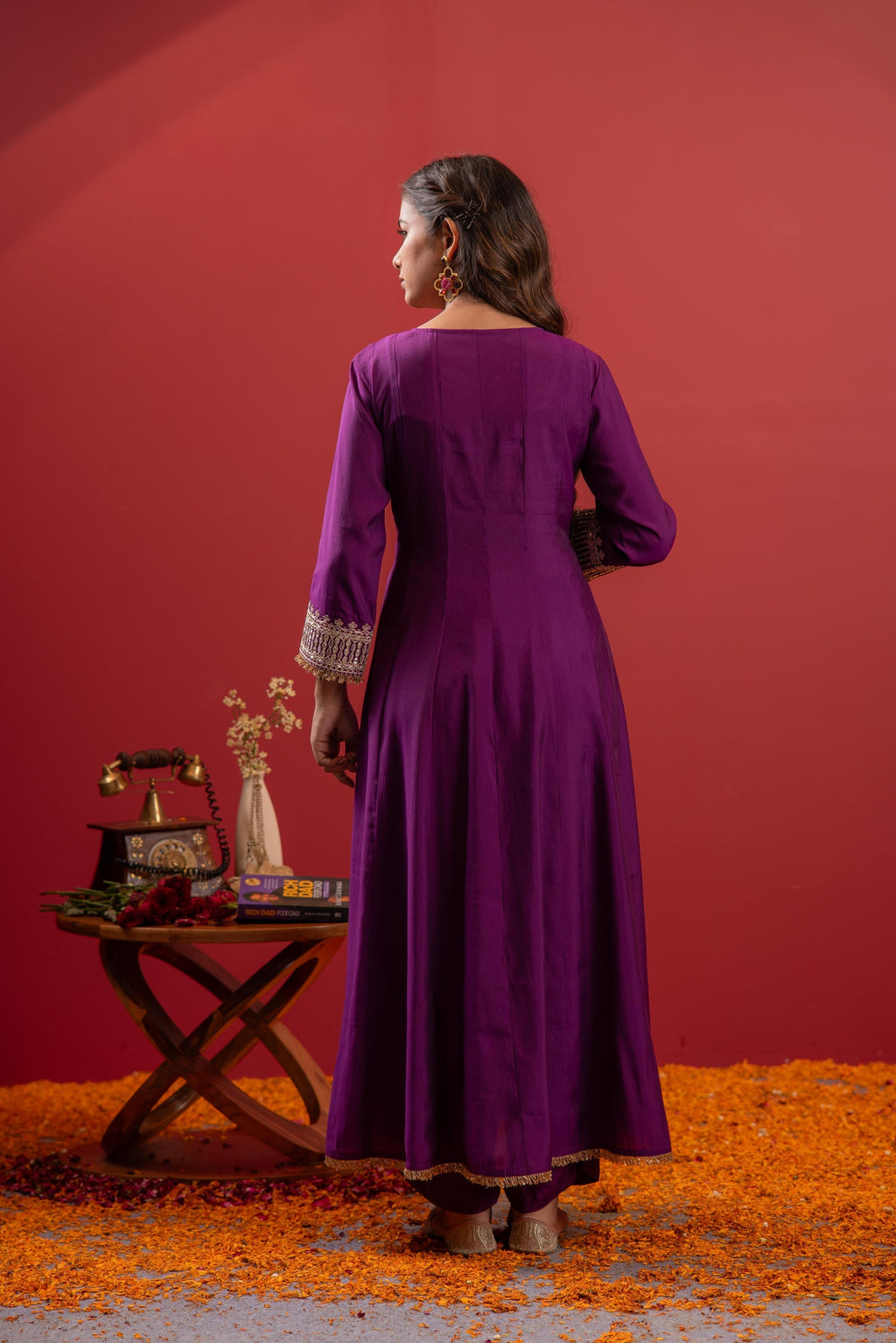 Juniper Purple Anarkali Suit With Embroidered Dupatta & Pant | Grocsy