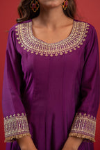 Juniper Purple Anarkali Suit With Embroidered Dupatta & Pant | Grocsy
