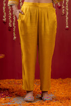 Juniper Mustard Magic Anarkali Kurta Pant And Dupatta Set | Grocsy