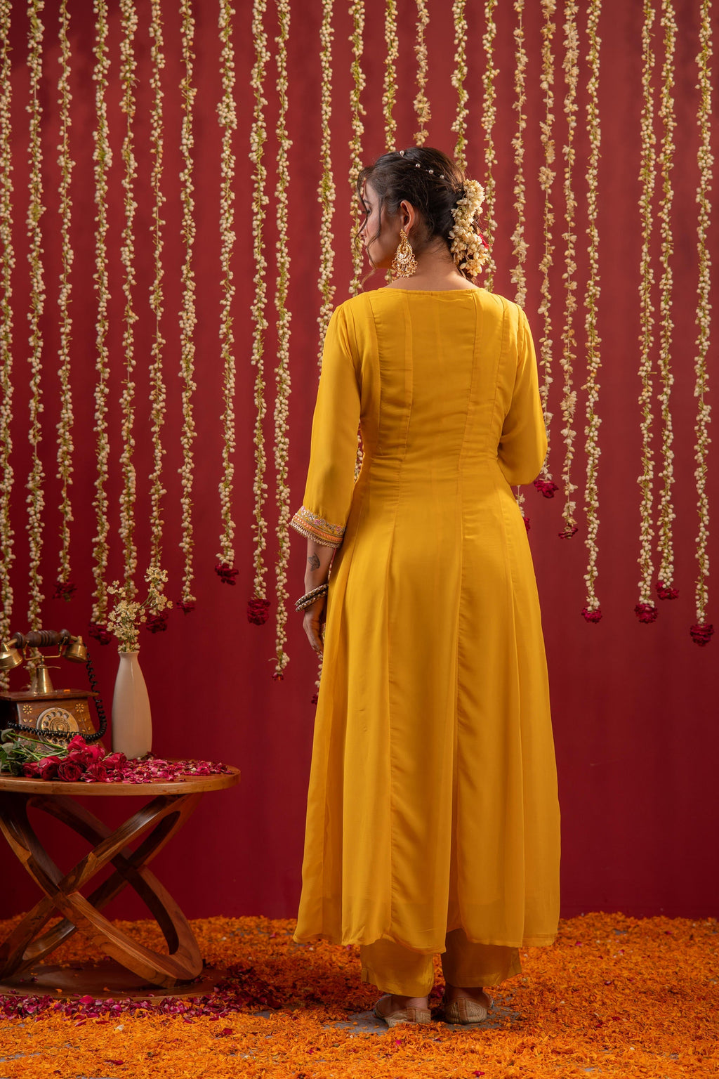 Juniper Mustard Magic Anarkali Kurta Pant And Dupatta Set | Grocsy