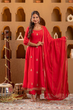Juniper Red Kurta Pant And Dupatta Set | Grocsy