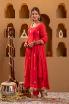 Juniper Red Kurta Pant And Dupatta Set | Grocsy