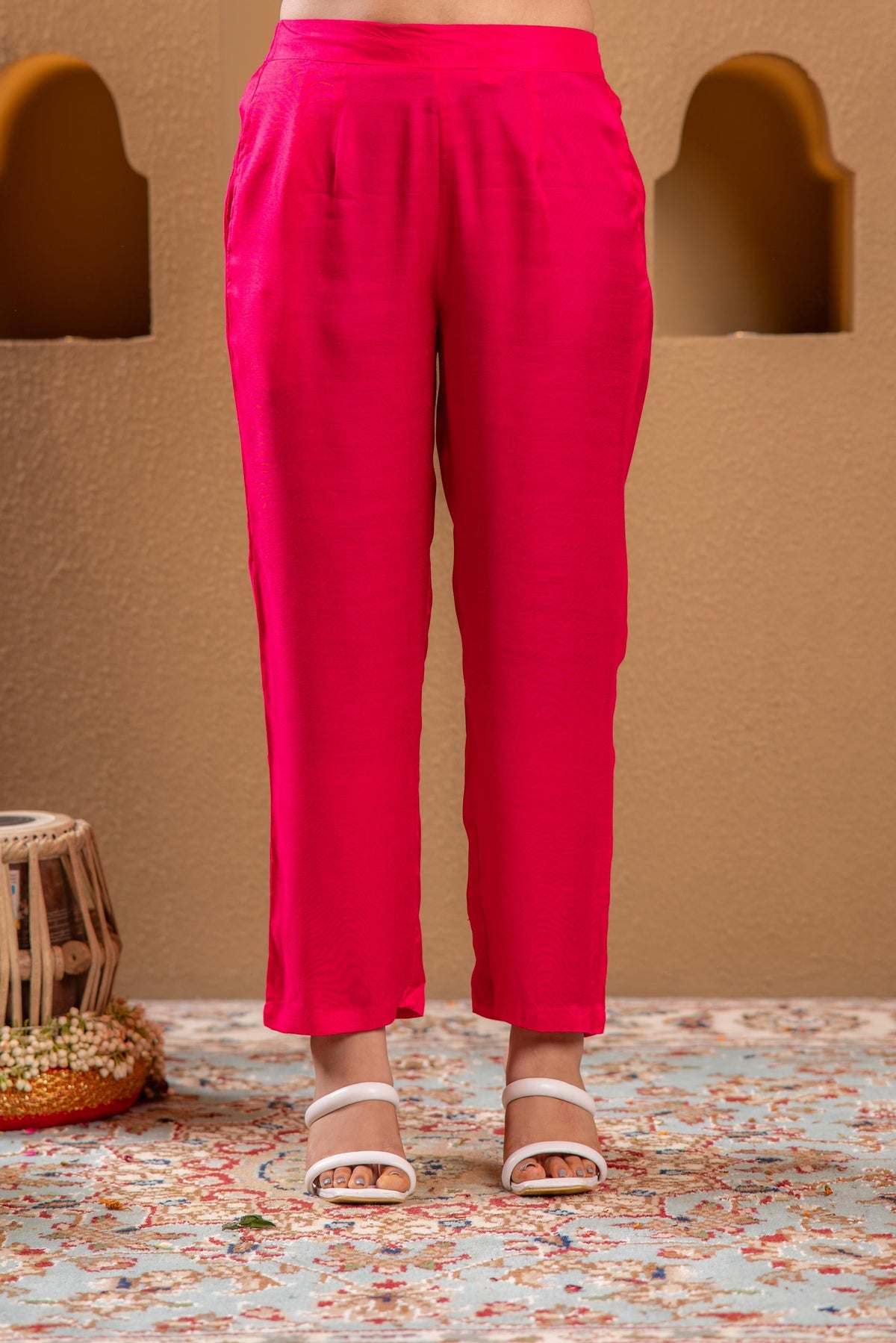 Juniper Fuchsia Floral Embroidered Kurta Set With Scallop Dupatta | Grocsy