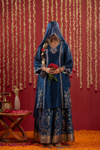 Juniper Regal Navy Blue Embroidered Set With Dupatta | Grocsy