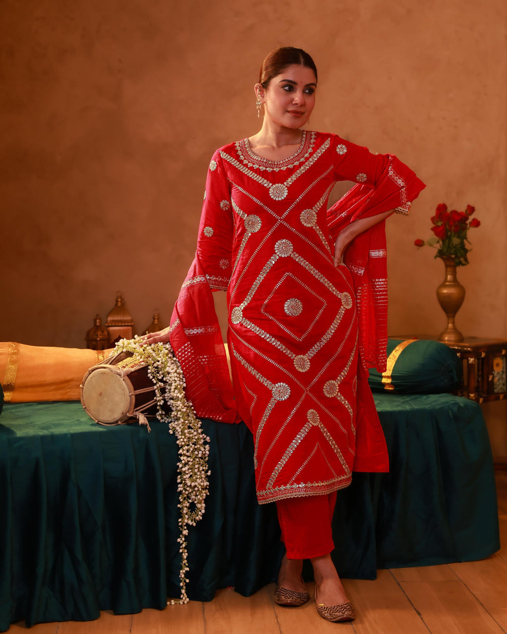 Juniper Magenta Viscose Straight Kurta Pant And Dupatta Set With Gota Patti & Sequence Work | Grocsy