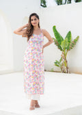 Juniper Pink Floral Printed Sleeveless Cotton Kurta | Grocsy