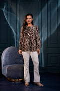 Juniper Black Floral Printed Viscose Gathread Tunic With Dori Tie | Grocsy