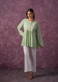 Juniper Women'S Mint & White Embroidered Viscose Tunic With Thread Work And Buttons | Grocsy
