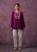 Juniper Women'S Mint & White Embroidered Viscose Tunic With Thread Work And Buttons | Grocsy
