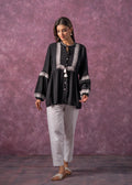 Juniper Women'S Black & White Embroidered Viscose Tunic With Thread Work, Buttons & Tassels | Grocsy