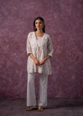 Juniper Women'S Off White & Pink Floral Cotton Tunic With Lace And Dori Details | Grocsy