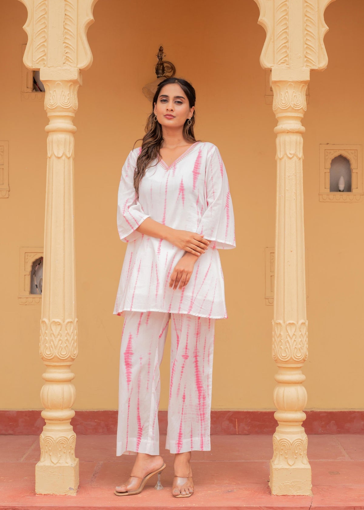Juniper Pink Tie-Dye Printed Cotton Kurta-Pant Co-Ord Set | Grocsy