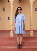 Juniper Women'S Sky Blue & White Striped Cotton Short Dress | Grocsy