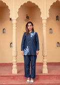 Juniper Women'S Blue Embroidered Cotton Top & Pants Co-Ord Set With Thread Work | Grocsy