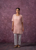 Juniper Peach Cotton Embroidered Straight Kurta For Women | Grocsy