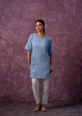 Juniper Sky Blue Cotton Embroidered Straight Kurta For Women | Grocsy