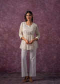 Juniper Women'S Off-White Cotton Tunic With Thread & Mirror Work | Grocsy