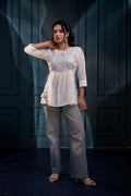 Juniper Women'S White Embroidered Cotton Tunic With Thread And Mirror Work | Grocsy