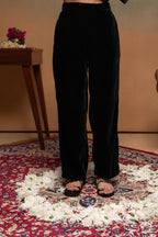 Juniper Black Embroidered Straight Kurta Set With Geometric Yoke & Matching Dupatta | Grocsy