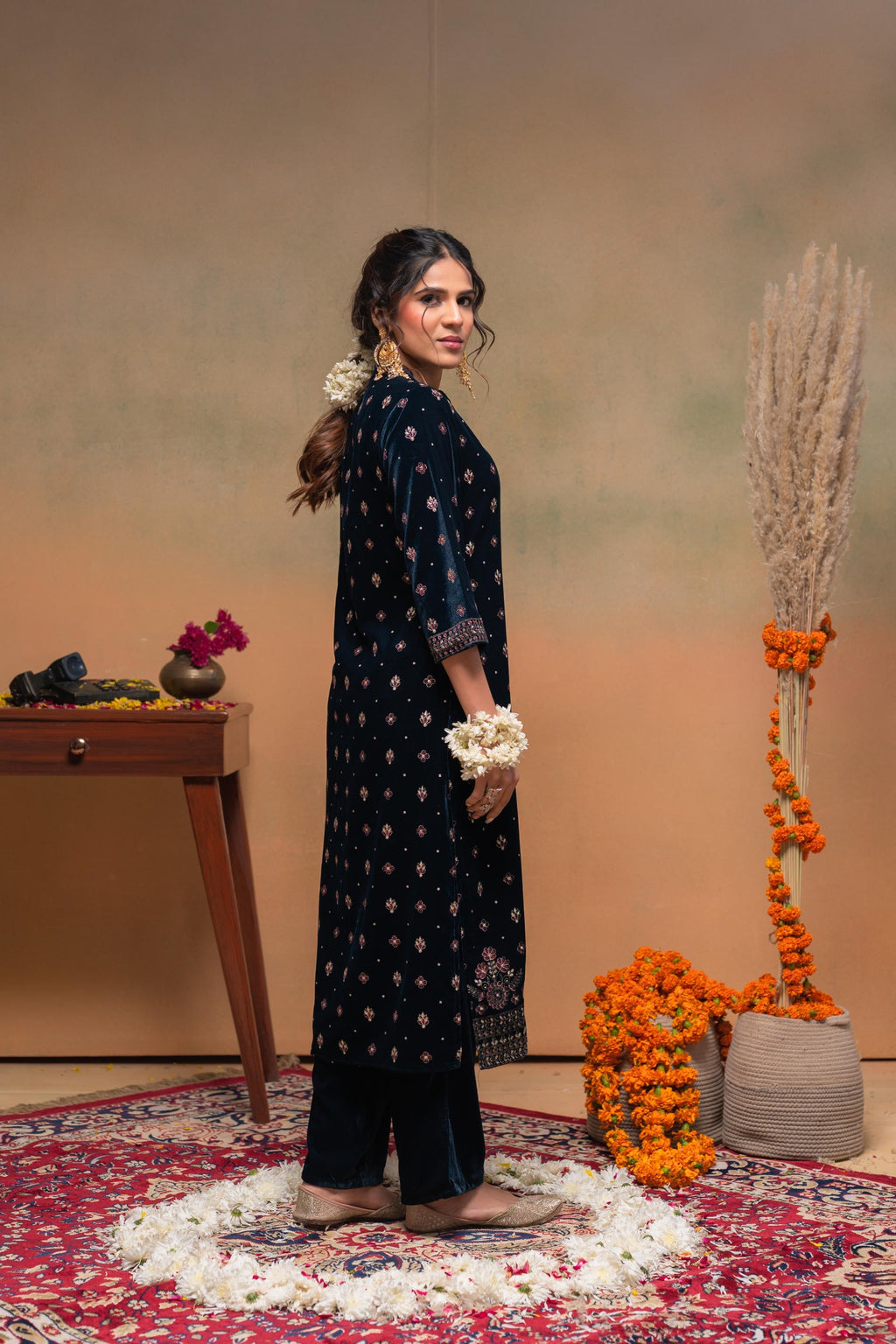 Juniper Teal Embroidered Straight Kurta Set With Dupatta | Grocsy
