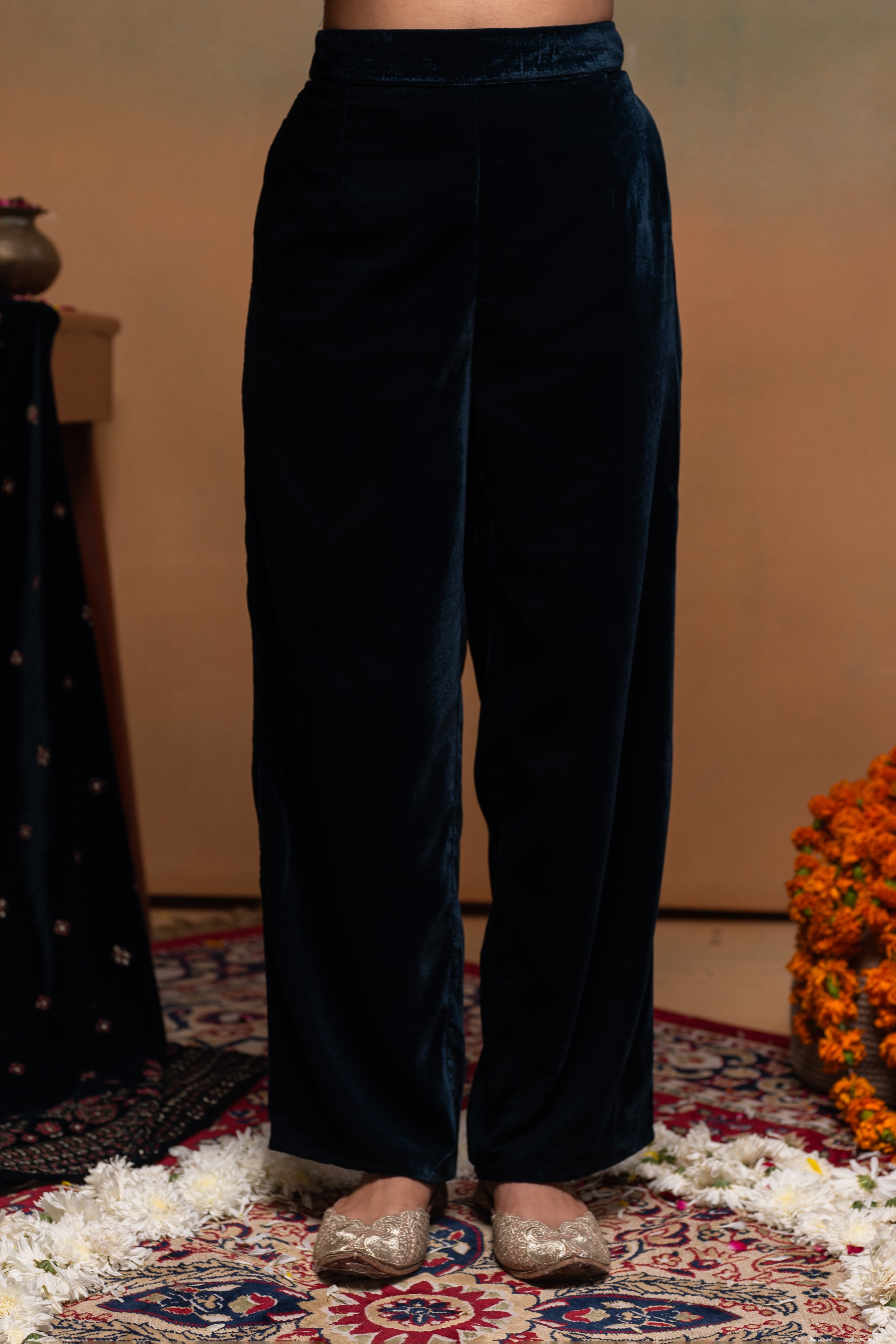 Juniper Teal Embroidered Straight Kurta Set With Dupatta | Grocsy