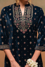 Juniper Teal Embroidered Straight Kurta Set With Dupatta | Grocsy