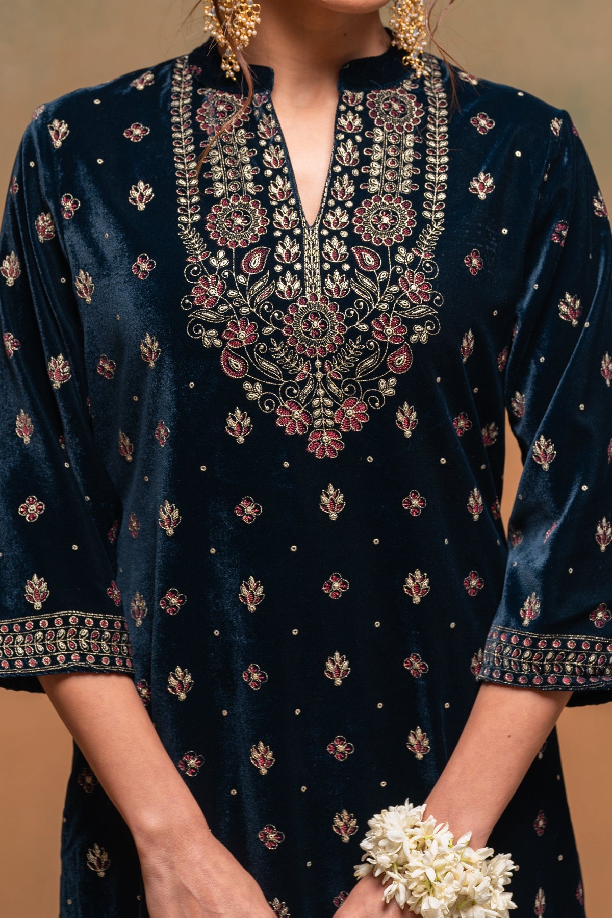 Juniper Teal Embroidered Straight Kurta Set With Dupatta | Grocsy