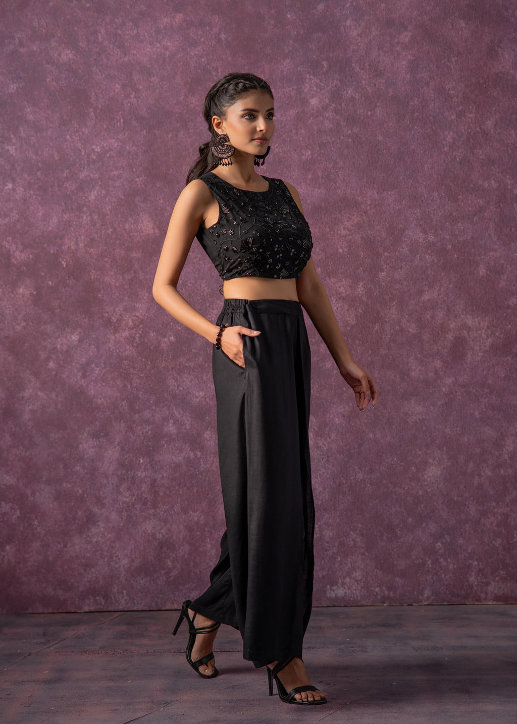 Juniper Black Midnight Muse Embellished Crop Top | Grocsy