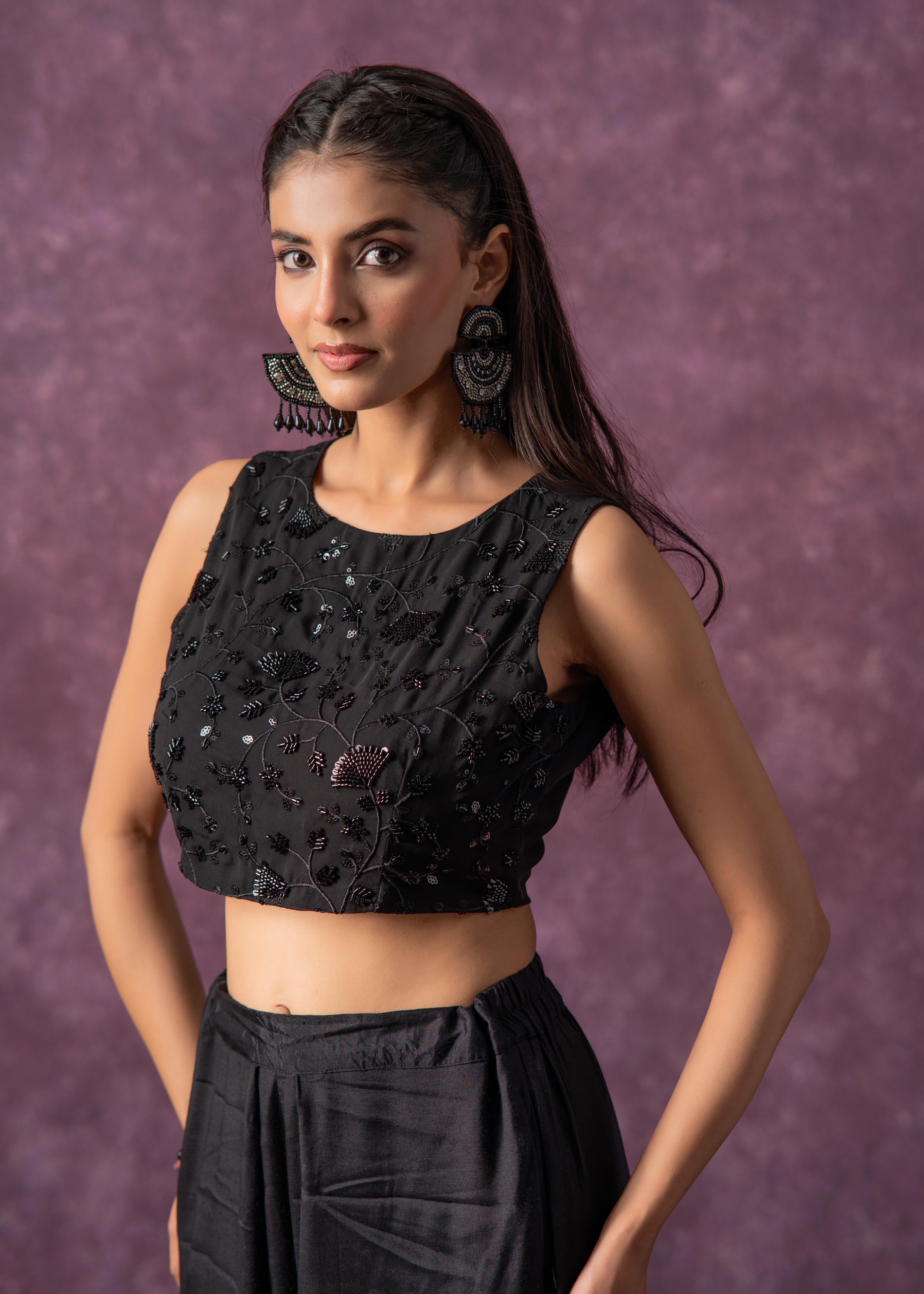 Juniper Black Midnight Muse Embellished Crop Top | Grocsy