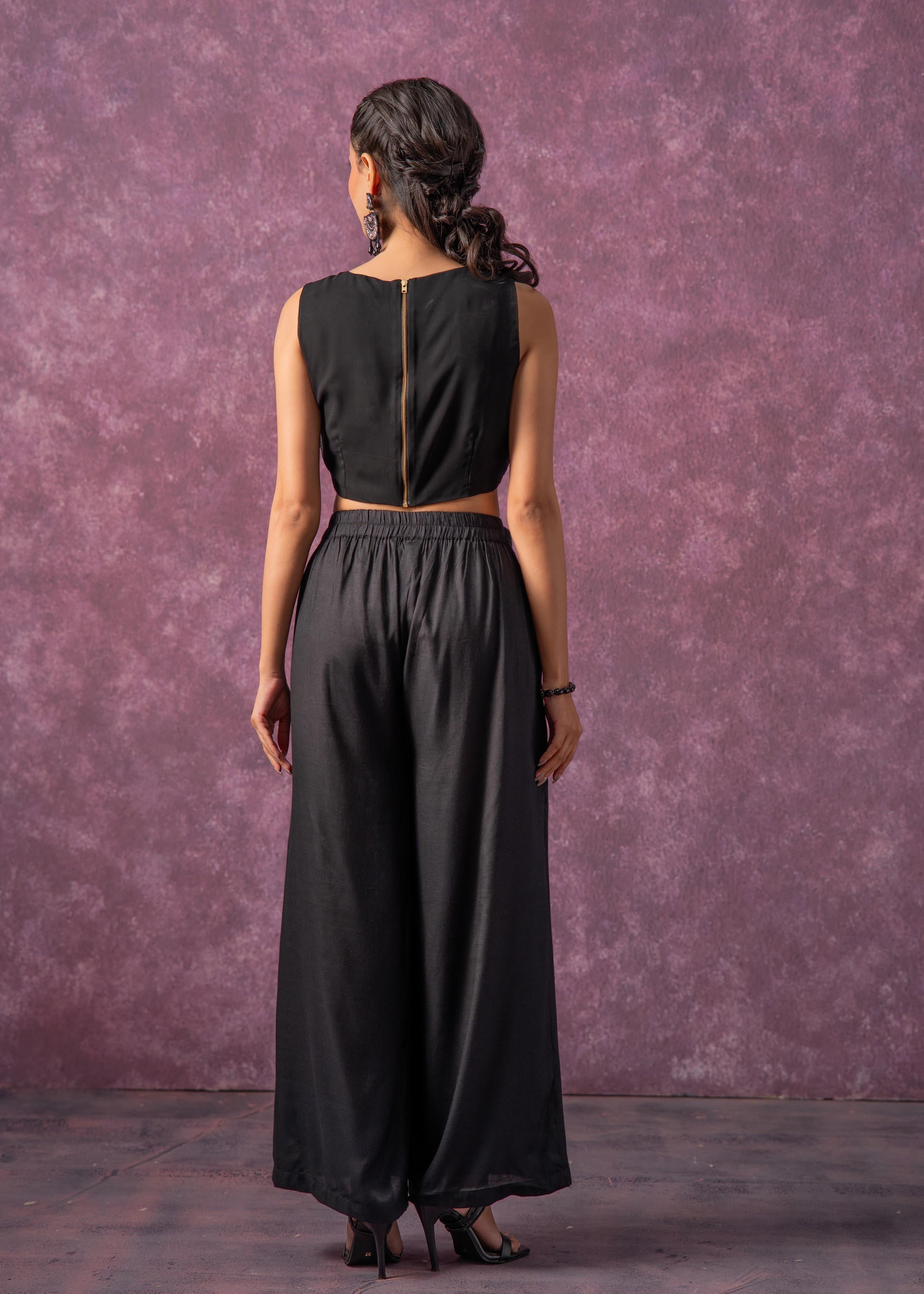 Juniper Black Solid Embellished Sleeveless Top With Beads & Sequence Work | Grocsy