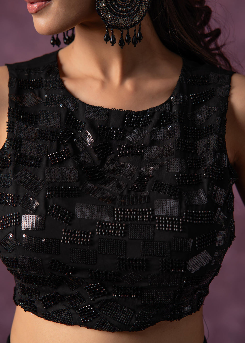 Juniper Black Solid Embellished Sleeveless Top With Beads & Sequence Work | Grocsy