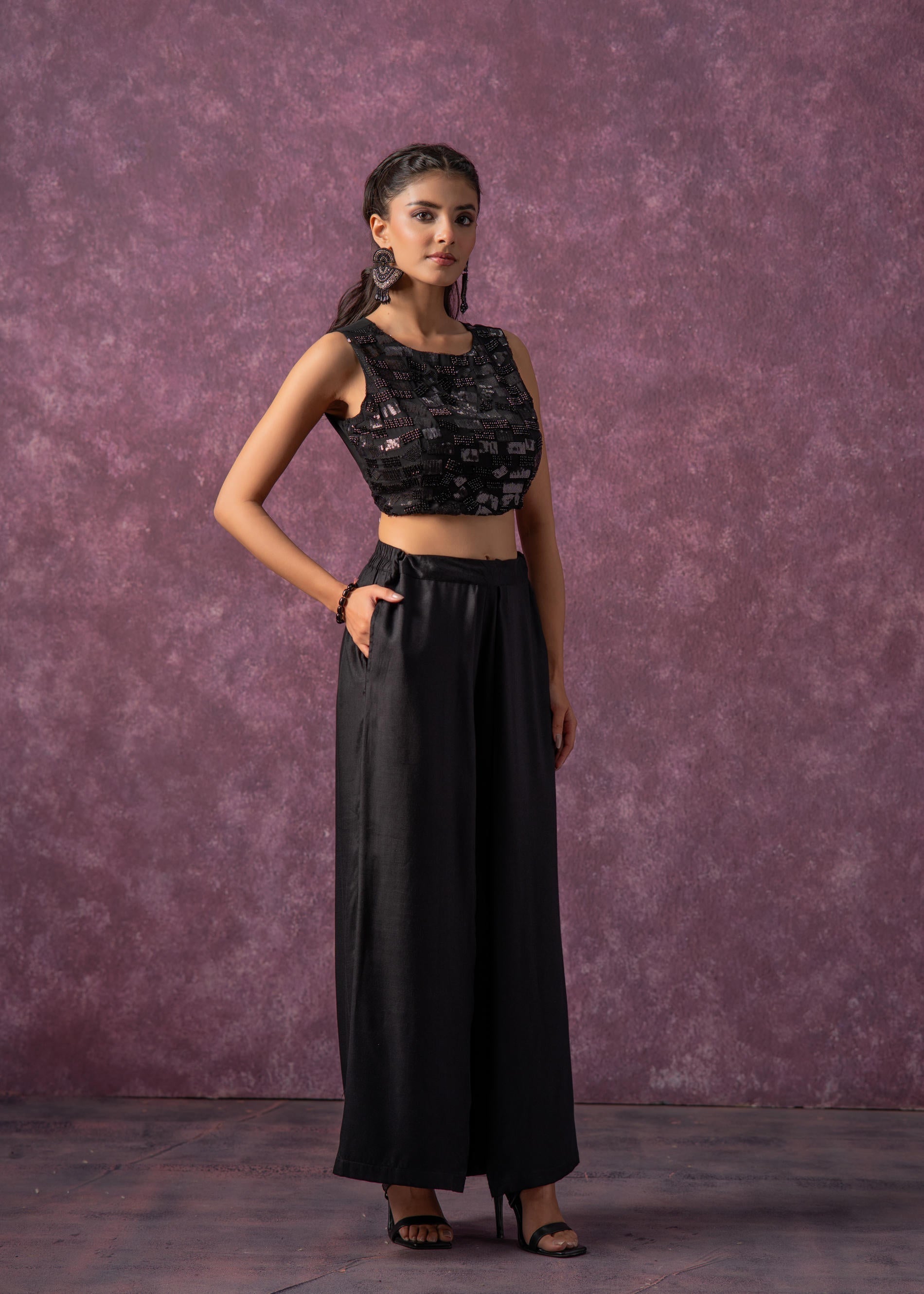 Juniper Solid Black Flared Palazzo Pants | Grocsy
